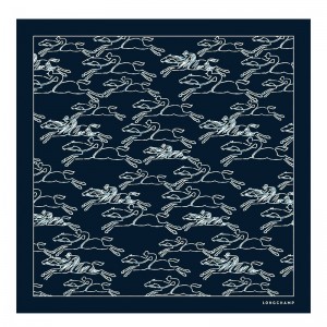 Longchamp Gallop Denim Silk Scarf 50 Navy | 8549361-EW