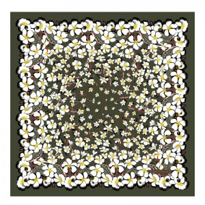 Longchamp Hawaiian Flowers Silk Scarf 50 Khaki | 0426189-UT