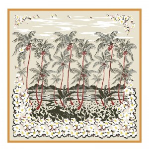 Longchamp Hawaiian Flowers Silk Scarf 90 Aprikose | 0126873-YQ