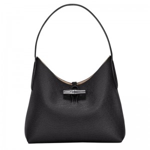 Longchamp Le Roseau M Hobo Bag Schwarz | 9281743-XK