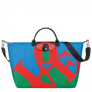 Longchamp Longchamp X Robert Indiana Travel Bag Rot Navy | 8250931-YQ