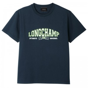 Longchamp T-shirt Navy | 7640528-HF